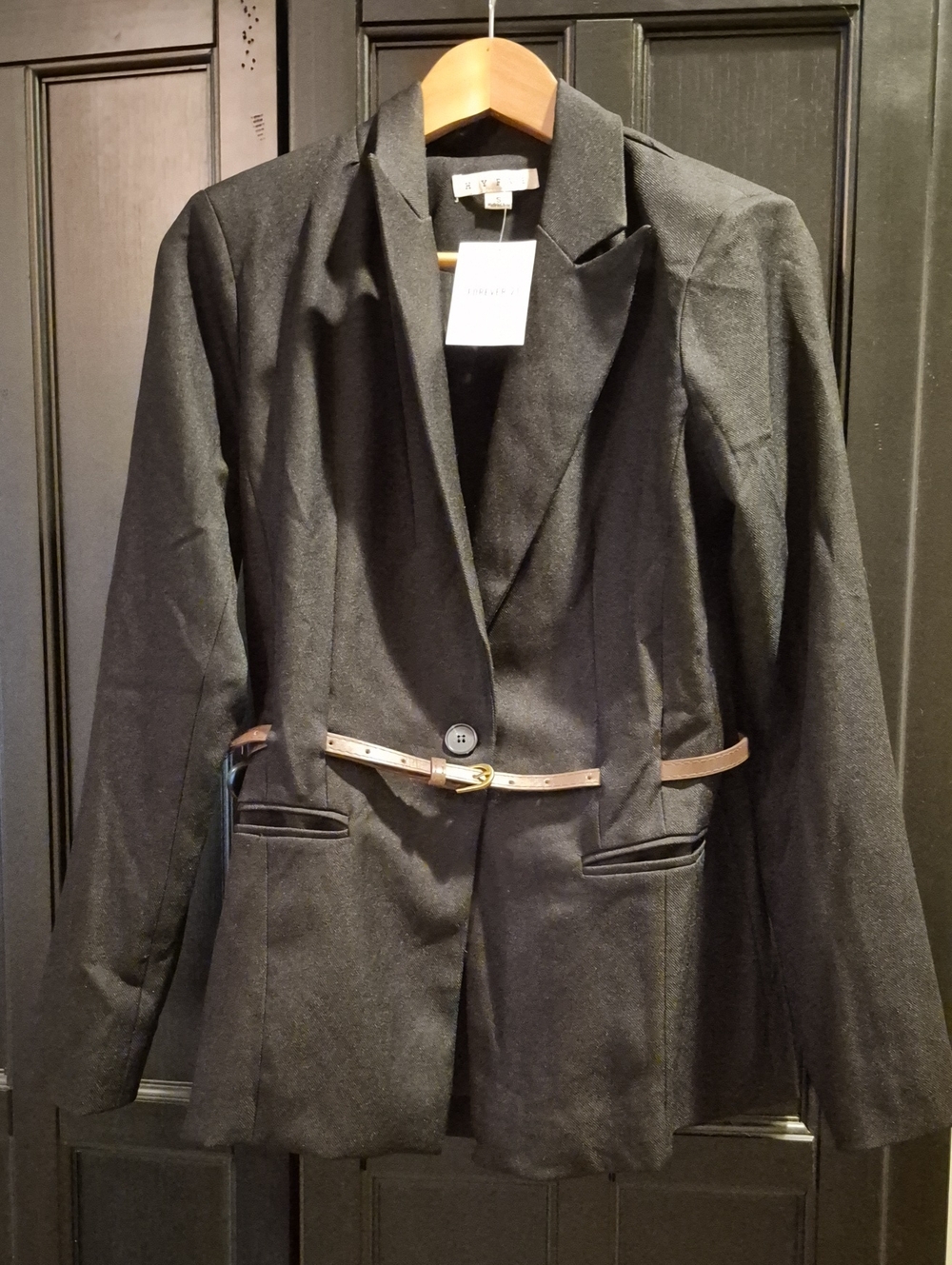 HYFVE Black Blazer with Slim Brown Belt